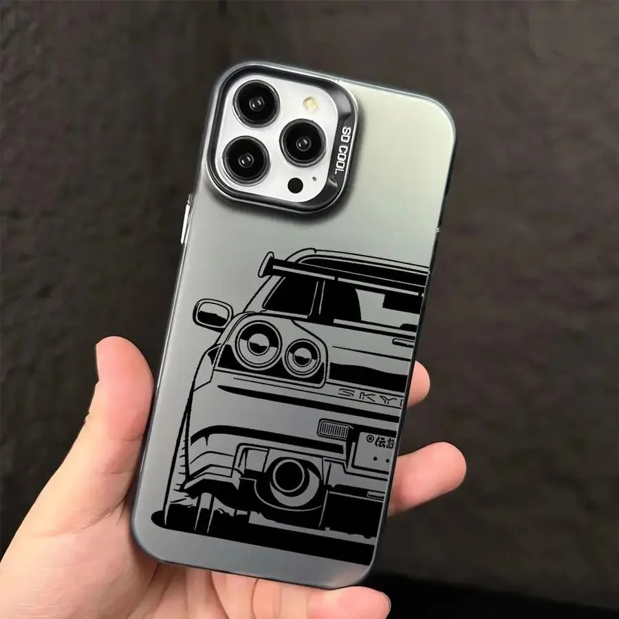 JDM Dream Car Cool Phone Case for iPhone 16 15 14 Plus 16E 13 12 11 Pro MAX Plating Matte Hard Phone Back Cover