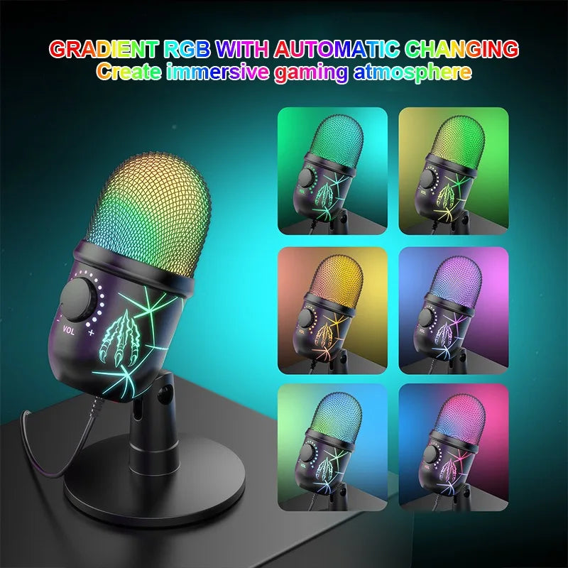 USB Microphone Play Gaming Mic for PC Mac PS4/5 Podcast Microphone with RGB Mute Monitor Noise Reduction for Recording Streaming