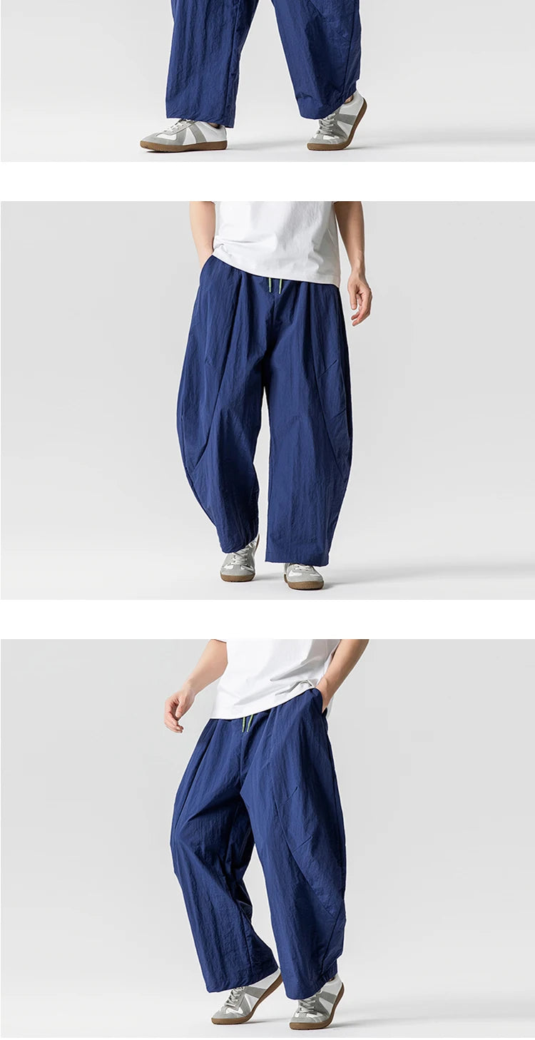 Wide Leg Pants Men and Women summer Light Thin Solid Straight Casual trousers Elastic Waist Harun Pant Loose Oversize Streetwear