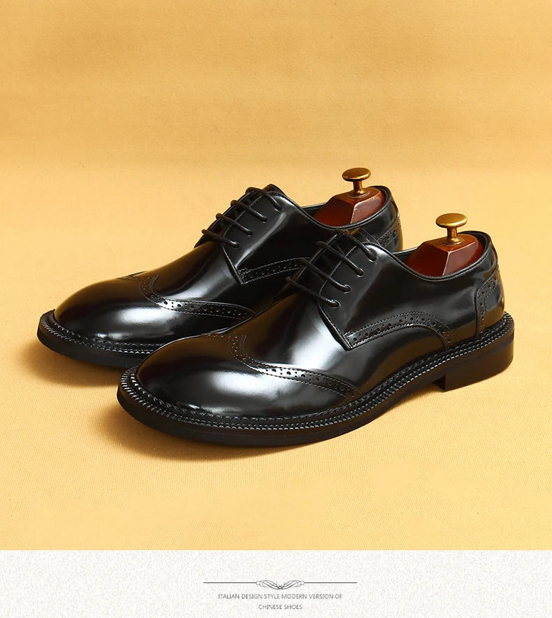 Big-headed leather shoes men's carved 2024 new wide-footed high-quality British limelight cowhide business casual men's shoes