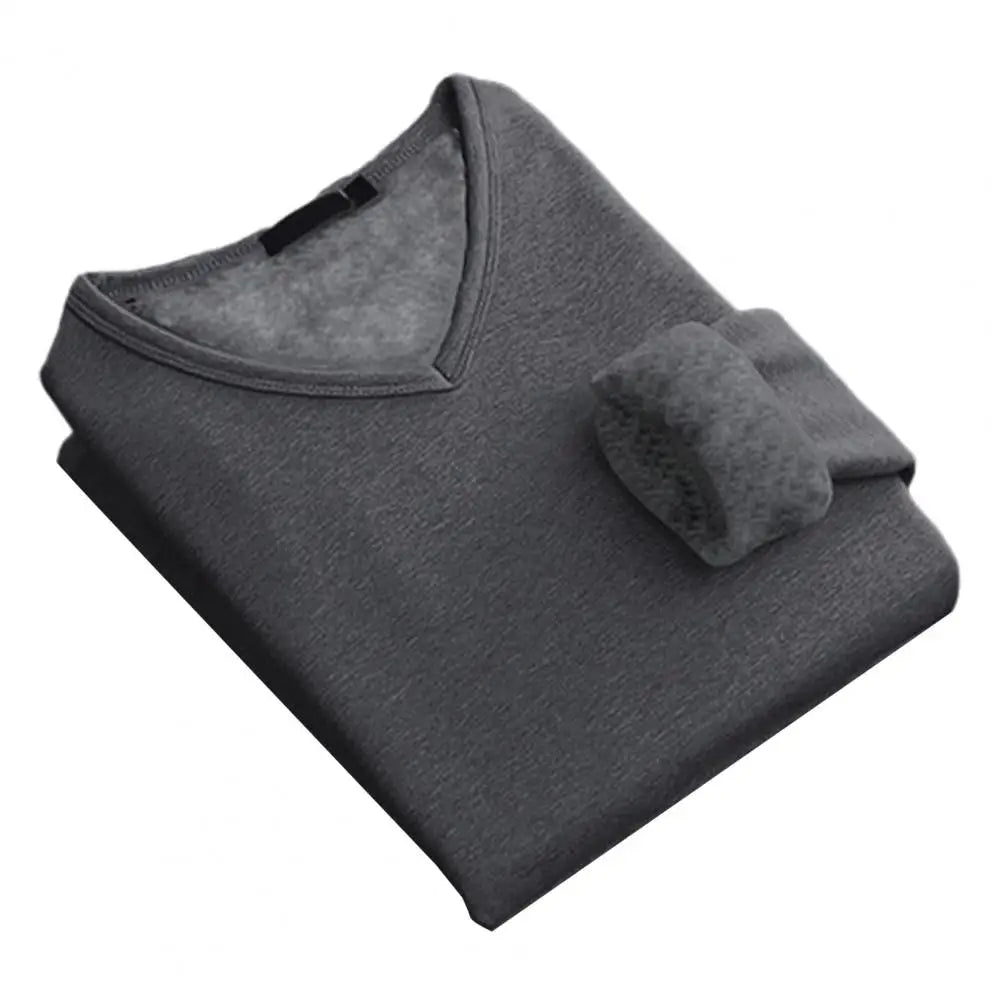Winter Men Top V Neck Velvet Lined Warm T-shirt Long Sleeve Soft Pullover Casual Men Base Top Plus Size Men Bottoming T-shirt