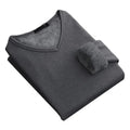 Winter Men Top V Neck Velvet Lined Warm T-shirt Long Sleeve Soft Pullover Casual Men Base Top Plus Size Men Bottoming T-shirt