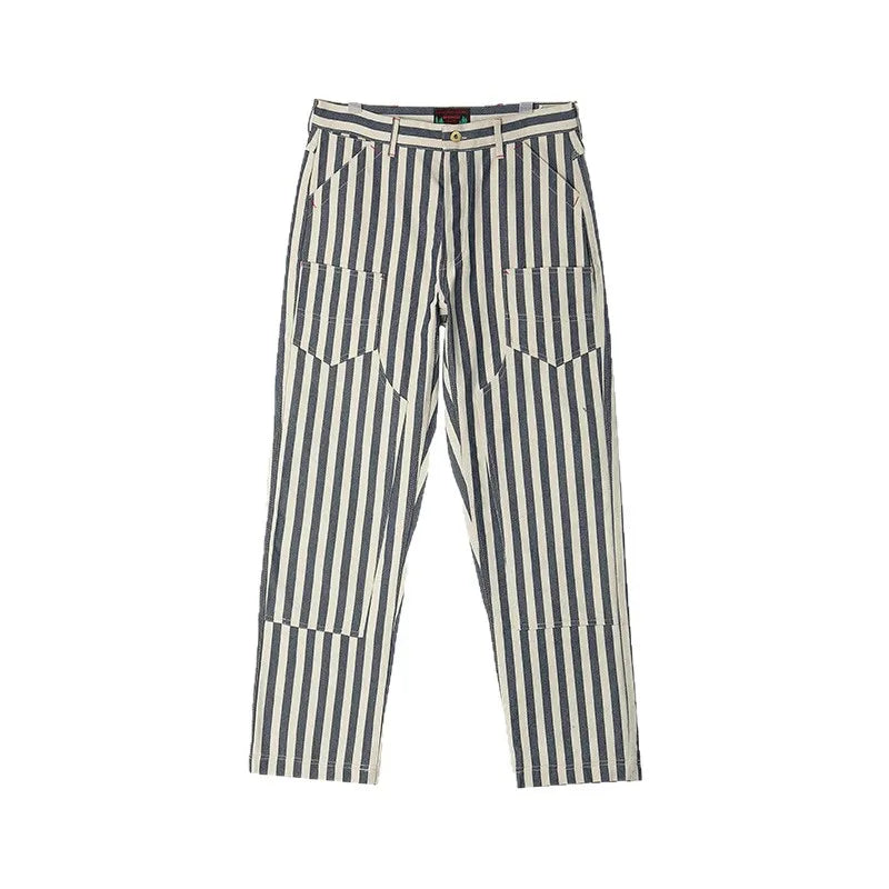 14oz Dense Thicken Heavyweight Striped Pants for Men Good Quality Winter Fall America Style Loose Casual Vintage Worker Trouser