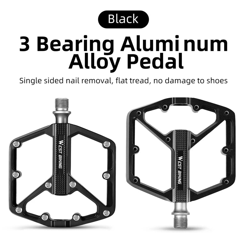 WEST BIKING Bicycle Pedal DU/ 3 Bearing Sealed MTB Mountain Road Bike Widened Pedals Anti-slip Aluminum Alloy Pedal Cycling Part