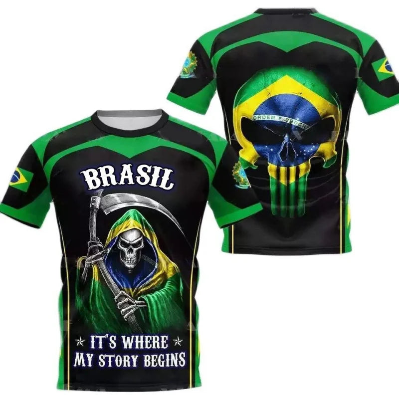 3D Printed Brazil Flag T Shirt Men Brazilian Football Pattern T-Shirts Summer Street Sports Round Neck Tops Short Sleeve Tees