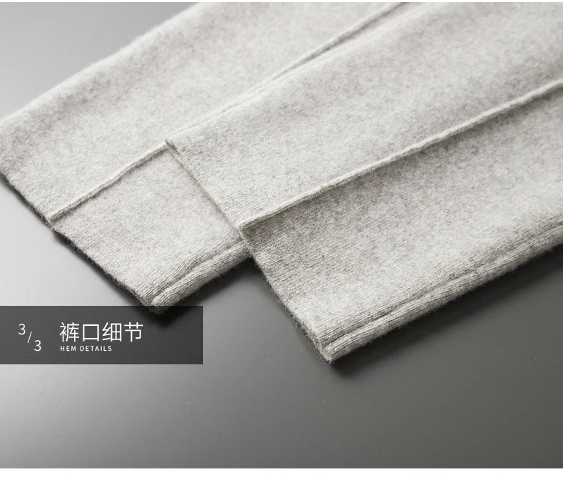 Autumn And Winter New Thick Leisure Cashmere Pants Men's Slim Knitted Pants 100% Pure Wool Pants To Keep Warm