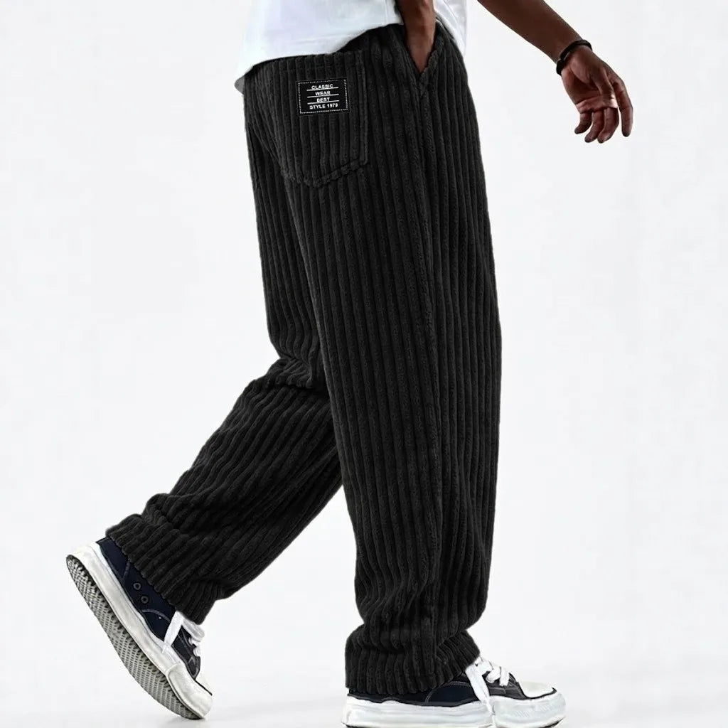 Retro Vertical Striped Men's Pants Corduroy Casual Pocket Trousers Loose Baggy Pants Straight Sweatpants Outdoor Streetwear
