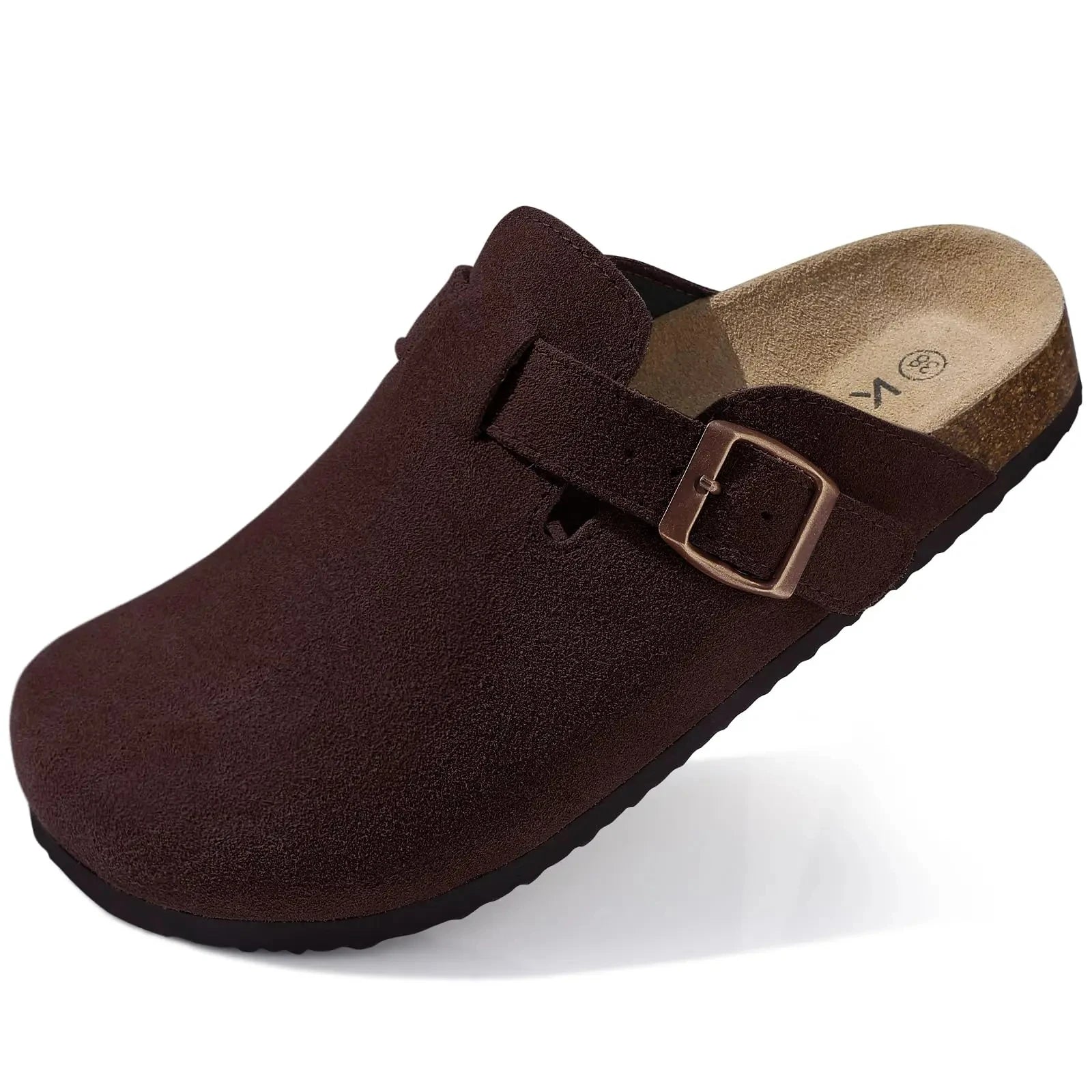 Crestar Women's Suede Clogs Leather Mules Cork Footbed Sandals Potato Shoes with Arch Support Fashion Leather Mules Shoes