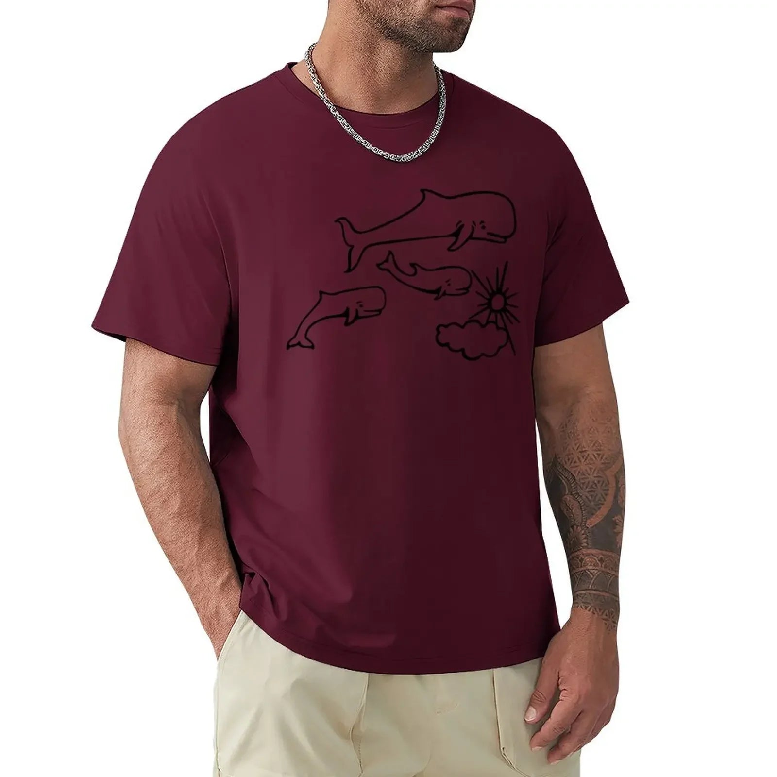 Whales and Sun Tattoo by Robe de Extremoduro T-Shirt vintage clothes plain customs design your own clothes for men heavyweight
