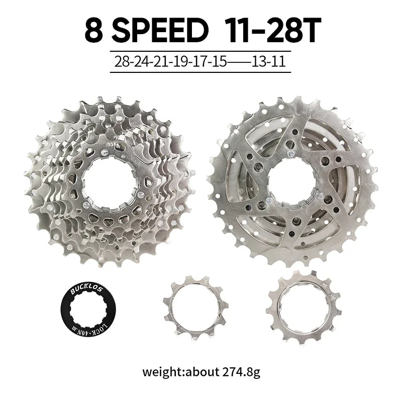 BUCKLOS Bike Cassette 8/9 Speed Bicycle Freewheel 11-25T/28T/32T/34T/36T/40T Road Mountain Bike Cassette for HG Hub Bicycle Part