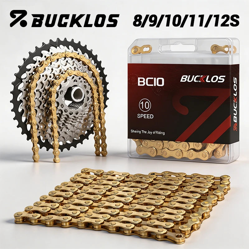 BUCKLOS MTB Road Bike Chain 8/9/10/11/12 Speed Bicycle Chains Universal EL/SL Road Bike Chain Gold/Silver Chains Bicycle Part