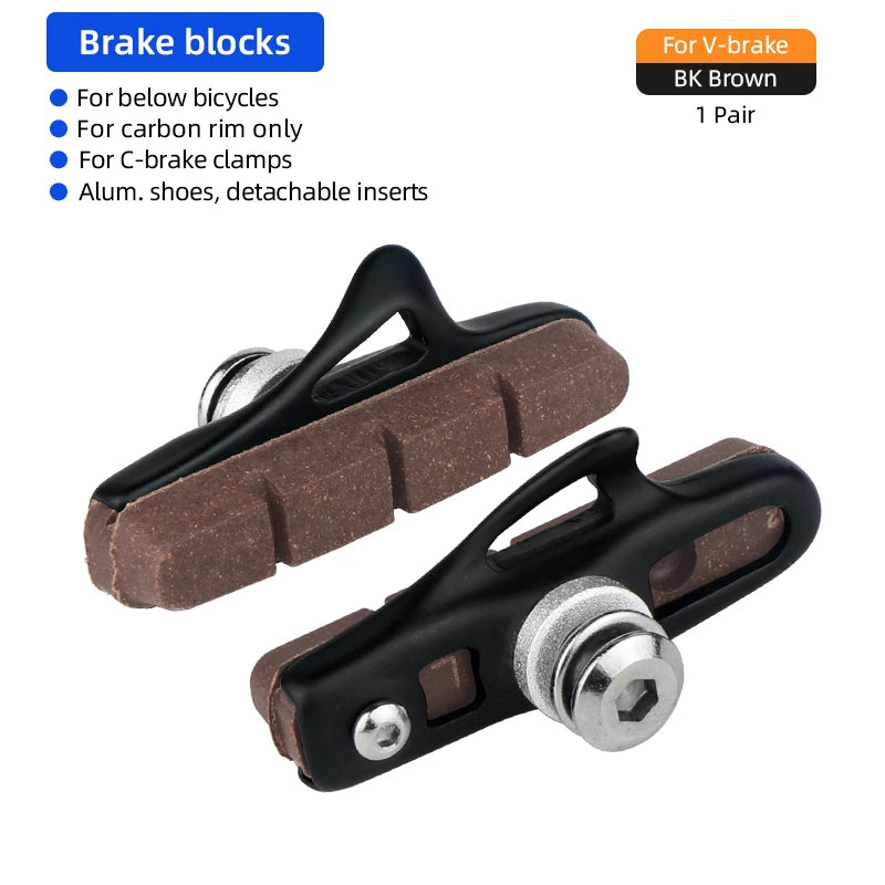Road Bike Carbon Wheel Rim C/V-Brake Pads W/ 55mm Detachable Rubber Composite Inserts Low Noise All Weather Use Braking Blocks