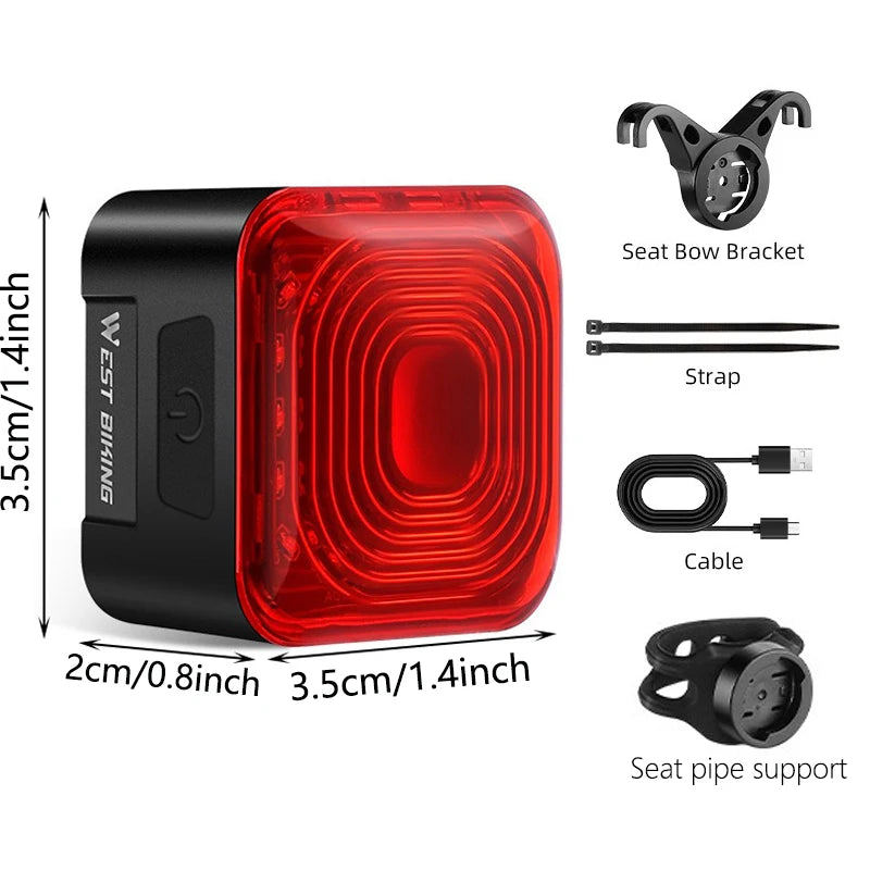 TRALOW Smart Bicycle Brake Sensing Tail Light Rechargeable LED Rear Lamp High Brightness Warning Light for MTB Road Bike Safety