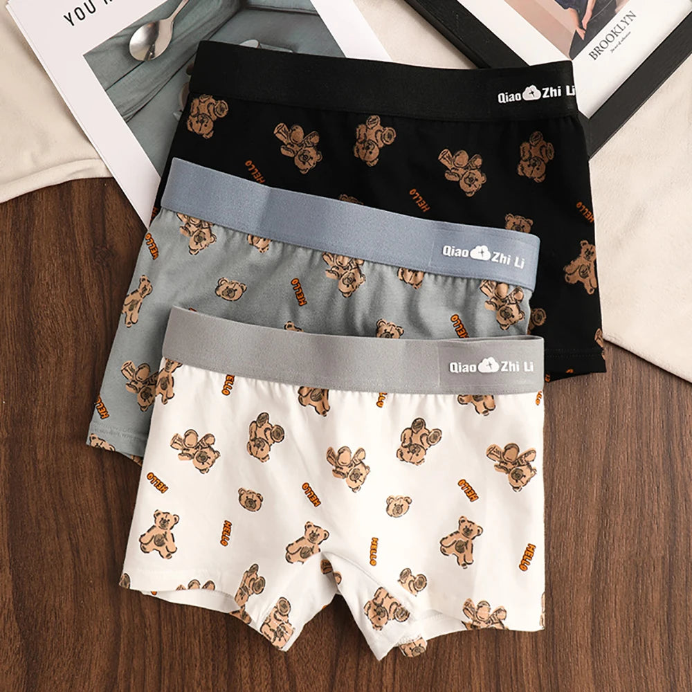 3PCS/Pack Autumn Winter Cotton Cute Bear Print Women's Panties Antibacterial Breathable Crotch Underwear Comfortable Soft Linger