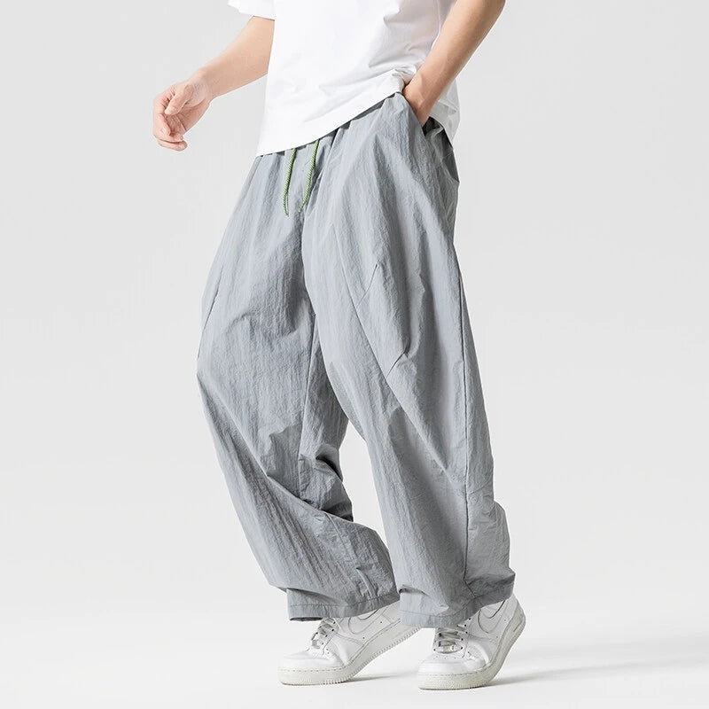 Wide Leg Pants Men and Women summer Light Thin Solid Straight Casual trousers Elastic Waist Harun Pant Loose Oversize Streetwear