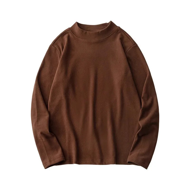 Autumn Winter Thick Fleece T-Shirt Men Half High-Collar T Shirt Long Sleeve Casual Tops Thermal Shirts Undershirt Man Clothing