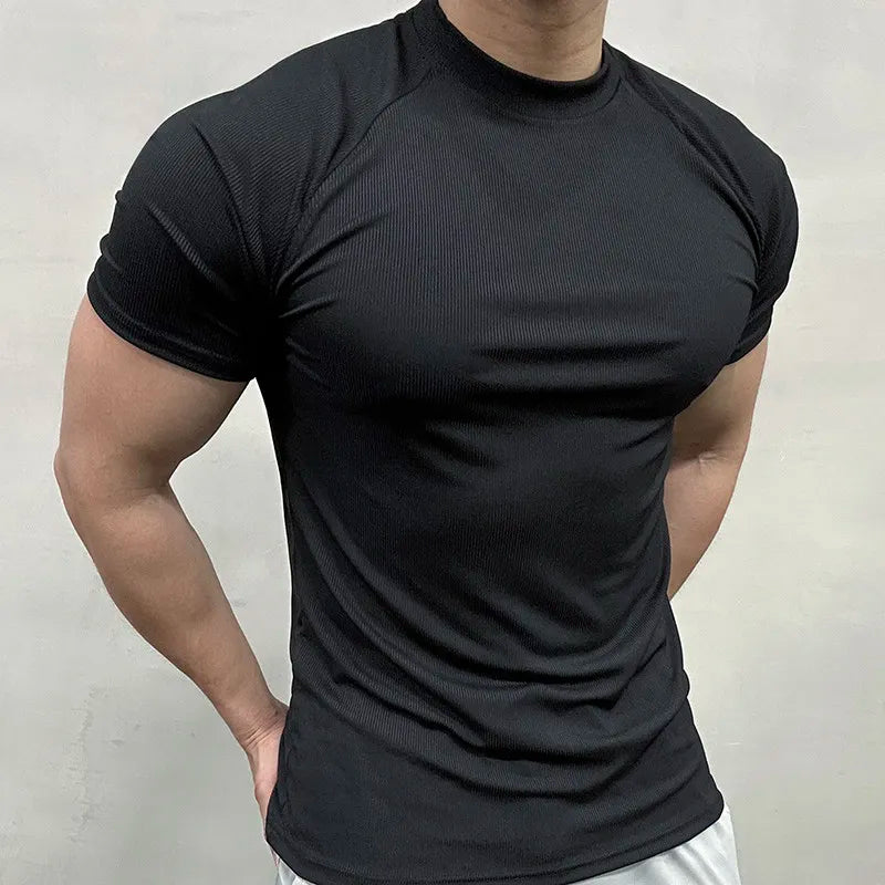 Men Summer Tshirt Muscle Shirt Bodybuilding Fitness Workout Turtleneck Casual Top Tees