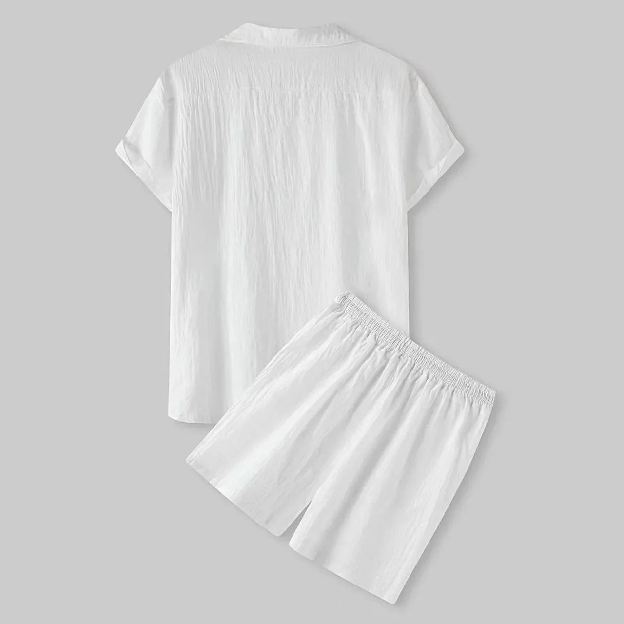 Summer Solid Cotton and Linen Suit Men'SSolid Color Fashion Lapel Short-sleeved Shirt Shorts Two-Piece Set S-3xl