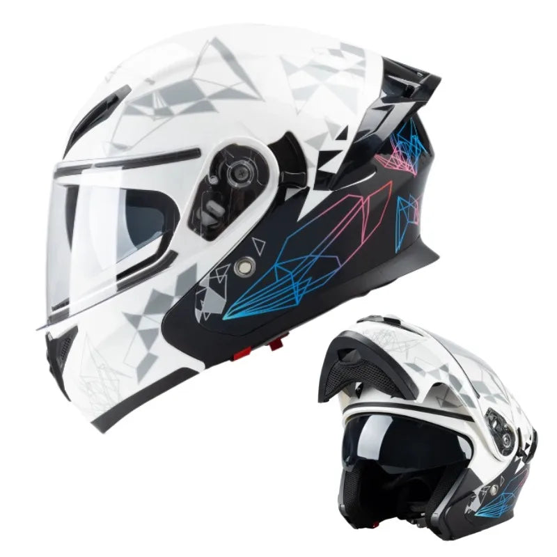 Motorcycle Helmet Men's and Women's Flip Face Helmet Double Mirror Semi Full Coverage Motorcycle Personality Capacetes De Moto