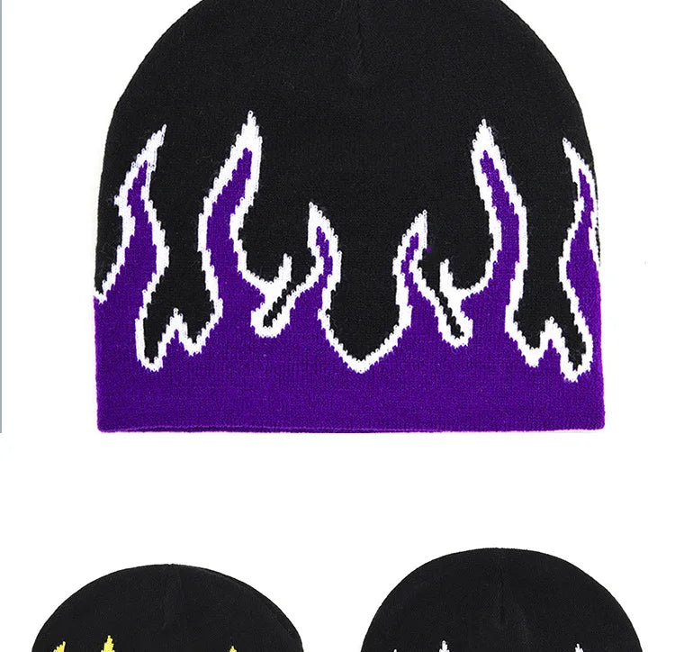Autumn Winter Halloween Knitted Hat Men's Hip-hop Street Flame Pullover Bonnet Outdoor Riding Beanies Cap Wild Brimmed Hats