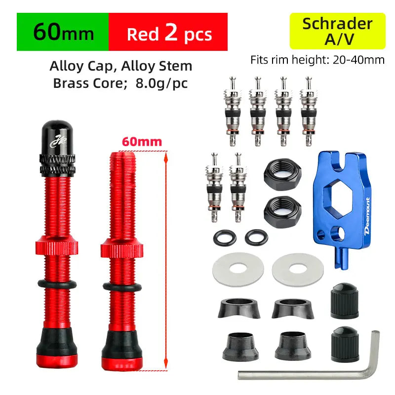 Deemount 2PCS Schrader A/V Valves 40/60mm CNC Machined Anodized for MTB Road Bike Tubeless Rims