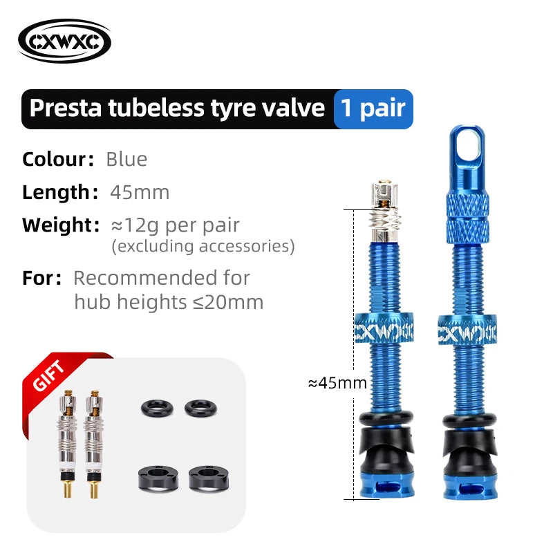CXWXC 1Pair Bicycle Presta Valve 45/65/85mm Aluminum Alloy Valve For Tubeless Road/MTB/Gravel Bike Rim Valve Accessories