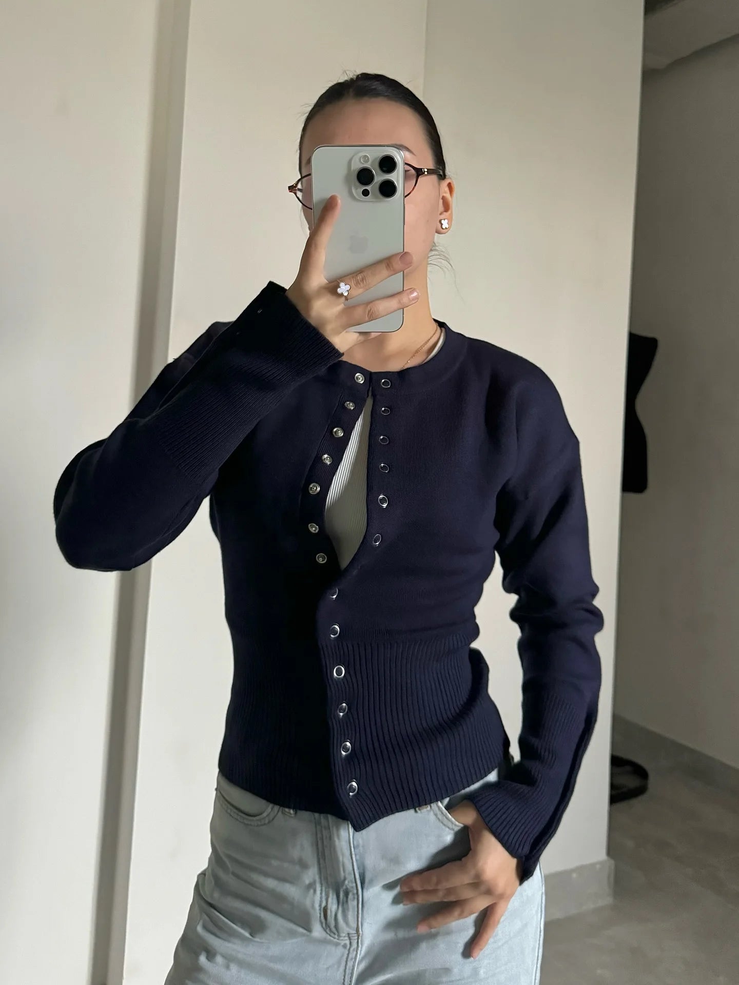 Women's Knitted Fitted Cardigan Elegant Long Sleeve Tops Sweater Knitwears Top Female Clothing 2025 Fall Black Brown White Blue