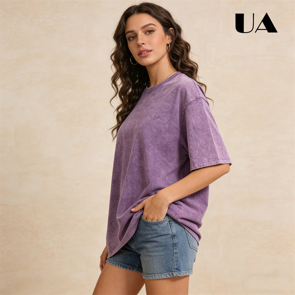 Three-Piece Women Oversized T Shirts Acid Washed Cotton Tees Vintage Baggy Loose Fit Streetwear Workout Tops Summer Casual Wear
