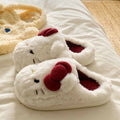 New Cartoon Hello Kitty Plush Slippers Sanrio Cute Female Anime Autumn Winter Home Plus Velvet Warm Thick Sole Baotou Slippers