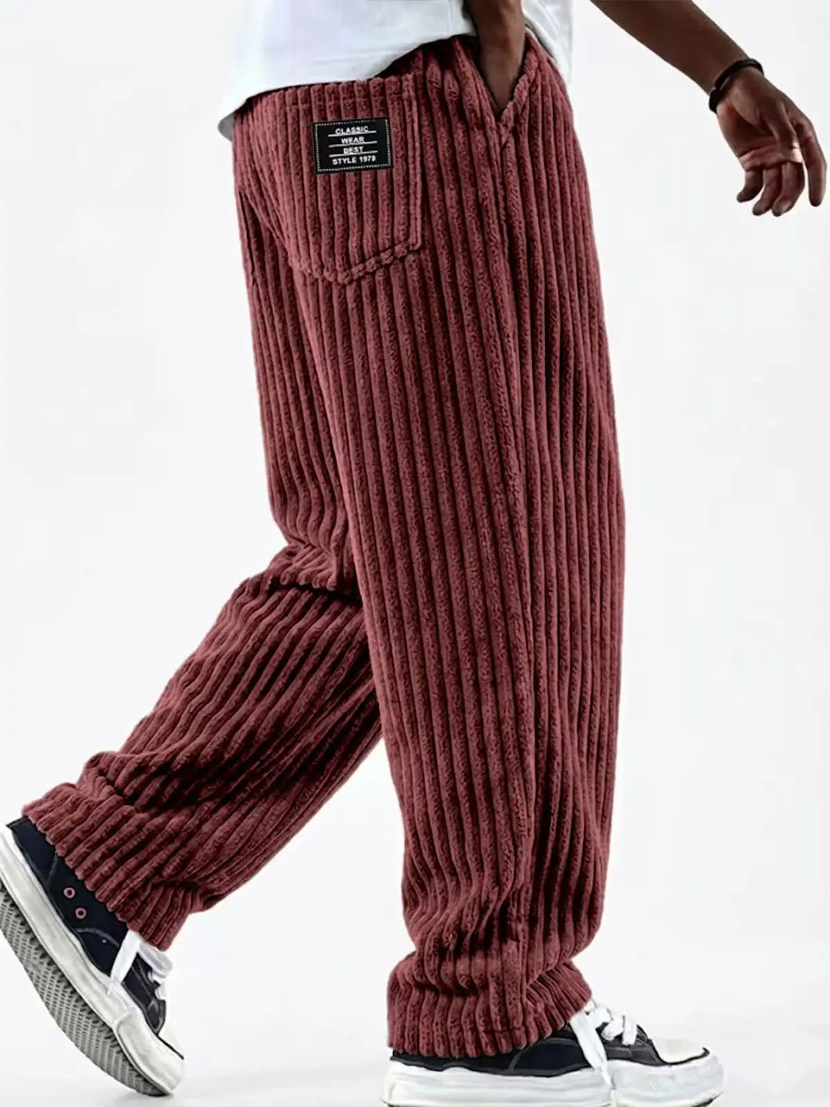 Retro Vertical Striped Men's Pants Corduroy Casual Pocket Trousers Loose Baggy Pants Straight Sweatpants Outdoor Streetwear