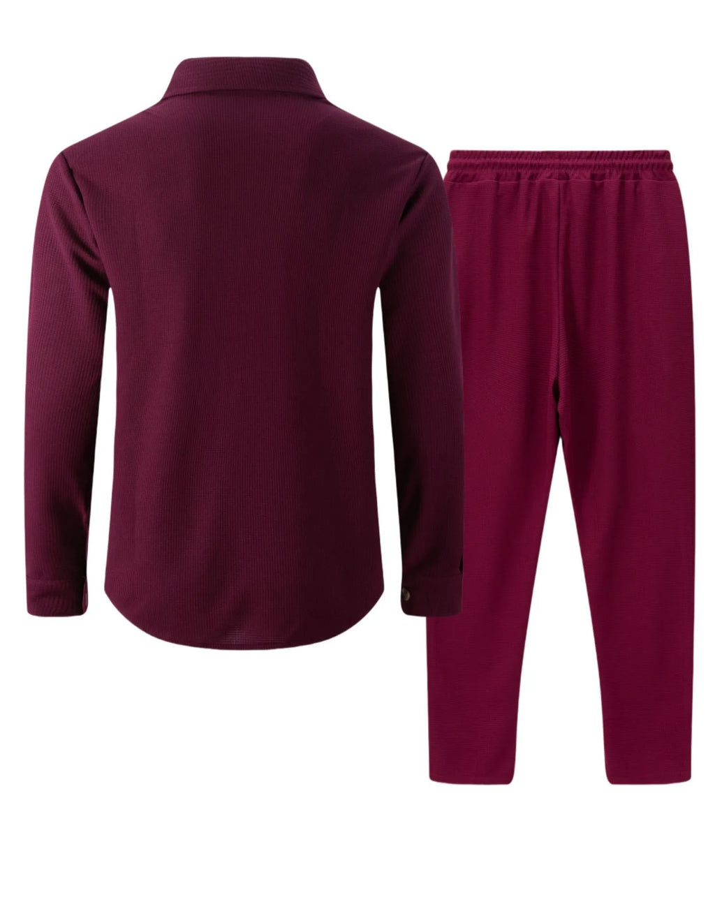 New autumn style waffle long-sleeved solid-color double-pocket buttoned cardigan shirt and pants set