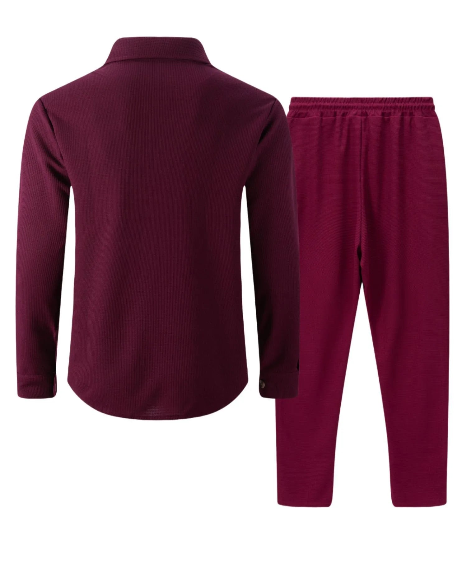 New autumn style waffle long-sleeved solid-color double-pocket buttoned cardigan shirt and pants set
