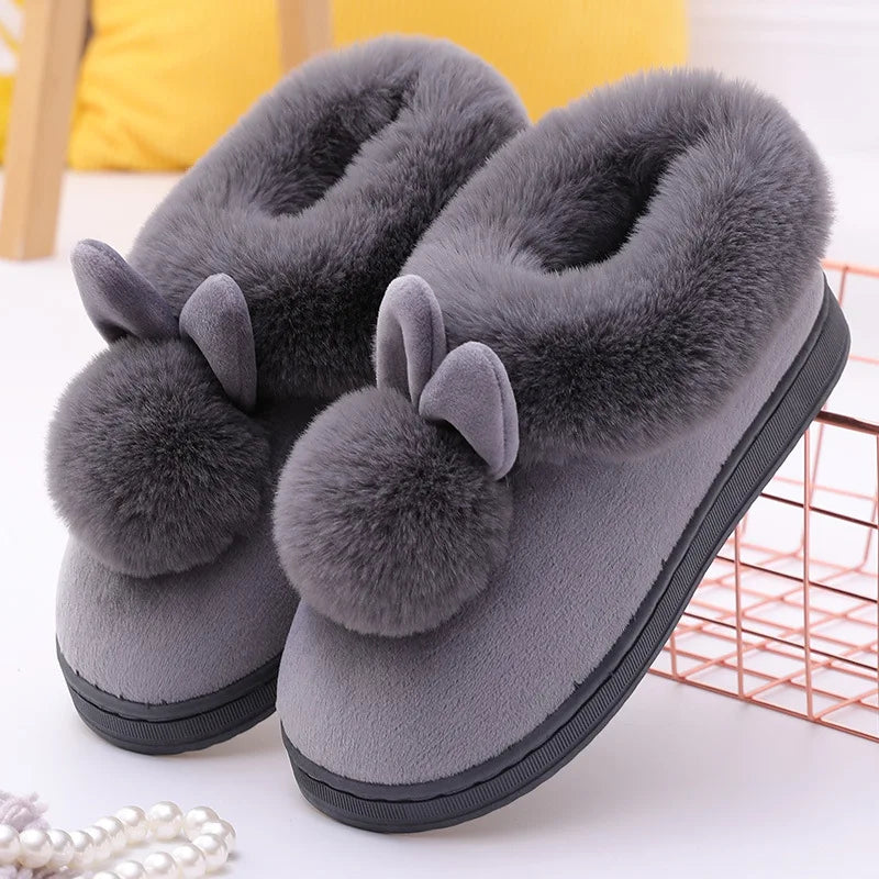 Evshine Winter Plush House Slippers For Women Cute Cartoon Indoor Fuzzy Slides Fur Lined Cotton Shoes Cozy Bedroom Furry Slipper