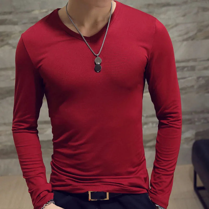 1pcs Spring Autumn Men Long Sleeve T Shirt Mens Thin Solid Casual T-shirts Classic Clothes Men's T-shirts Male Thermal Tops