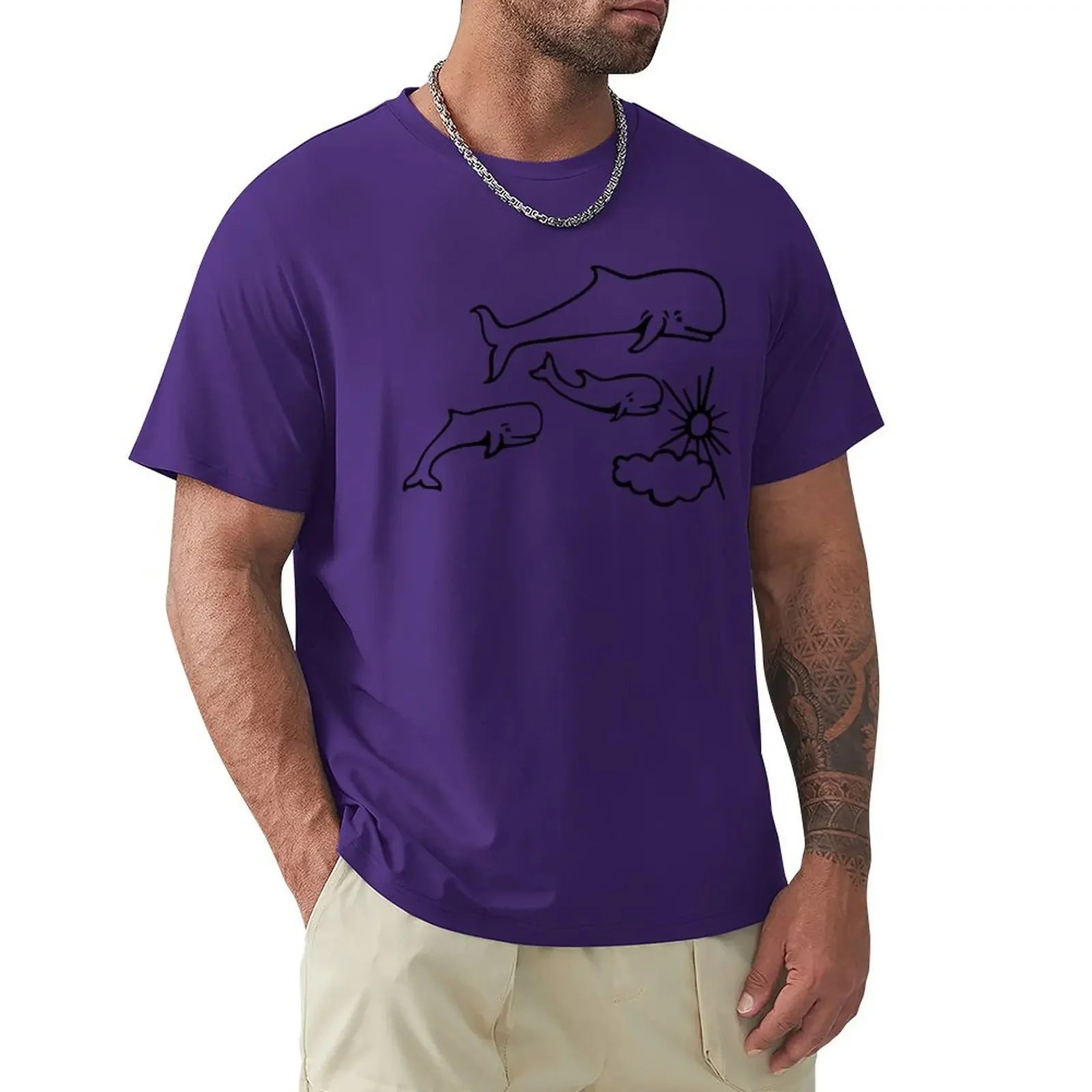 Whales and Sun Tattoo by Robe de Extremoduro T-Shirt vintage clothes plain customs design your own clothes for men heavyweight