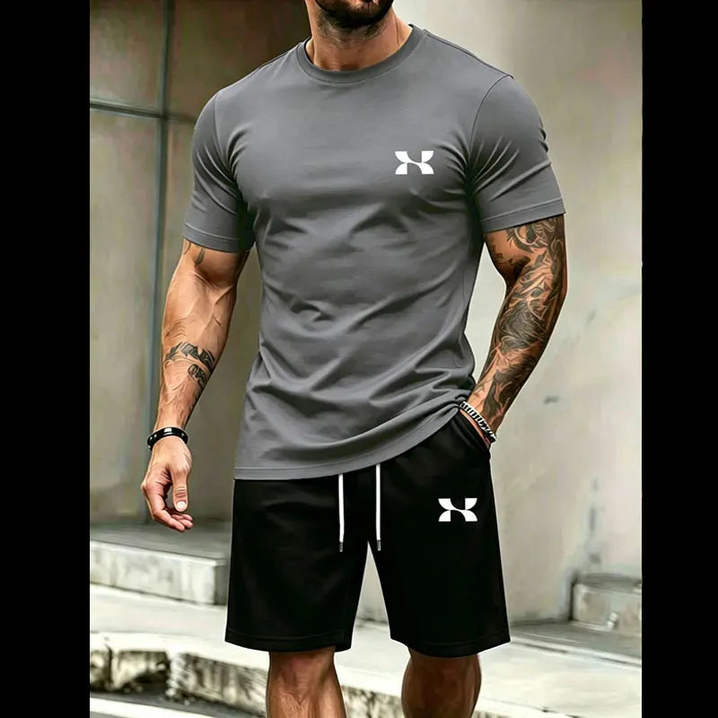 2026 Hot Selling Men's 2-Piece Tracksuit, Summer Short Sleeve T-Shirt and Shorts Set for Running Fitness Casual Outdoor