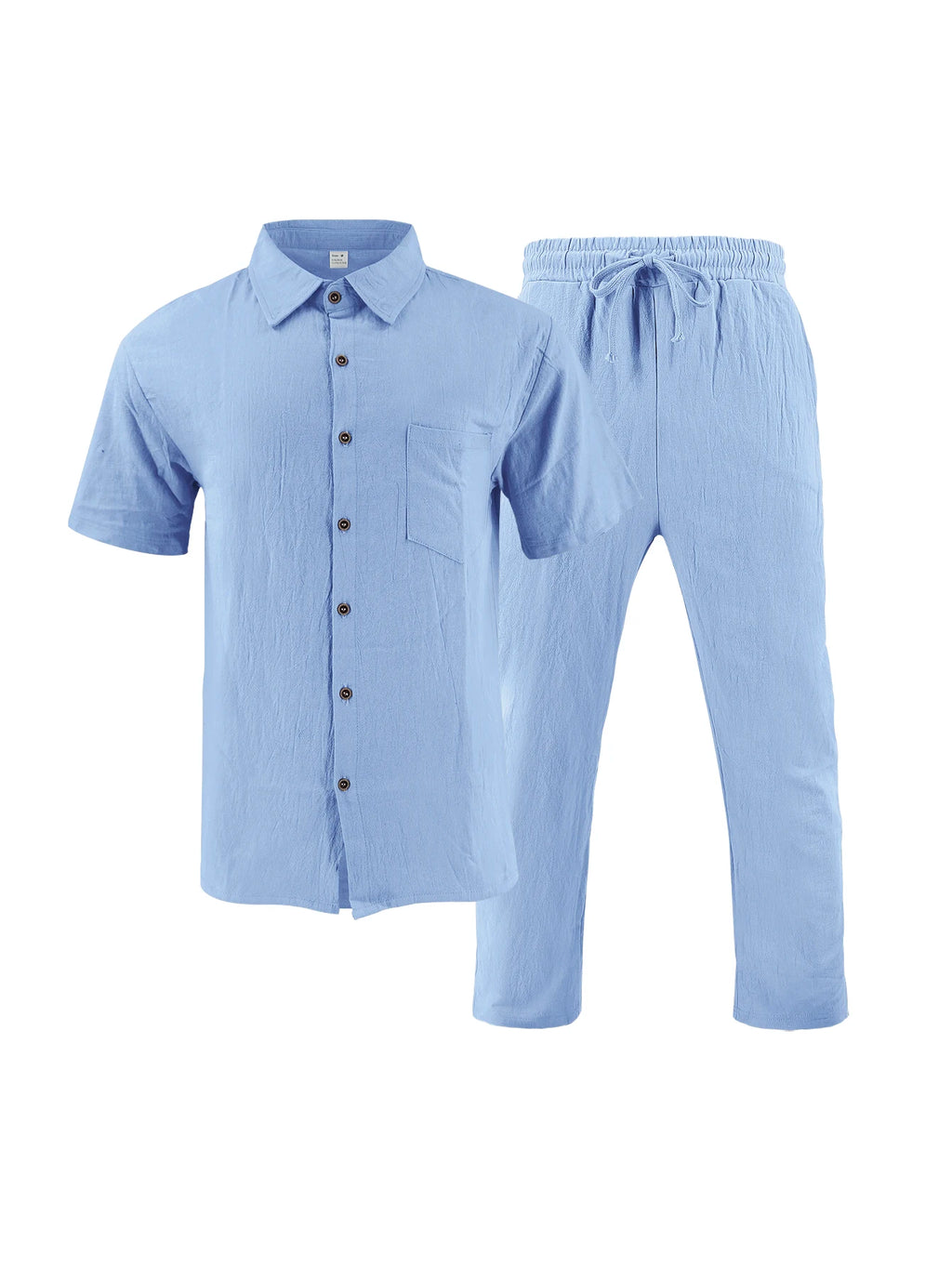 2025 New Arrival Men's Casual Tracksuit Linen Shirt and Pants Set Breathable Summer Outfits for Beach and Daily Wear