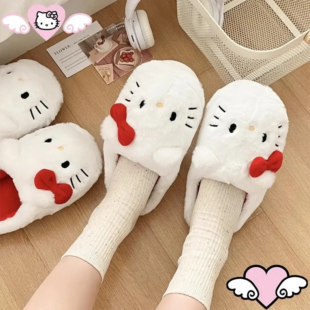 Cute Hello Kitty Anime Women Plush Slippers Sanrio Kawaii Cotton Shoes Student Winter Bedroom Soft Shoes Girls Festival Gifts