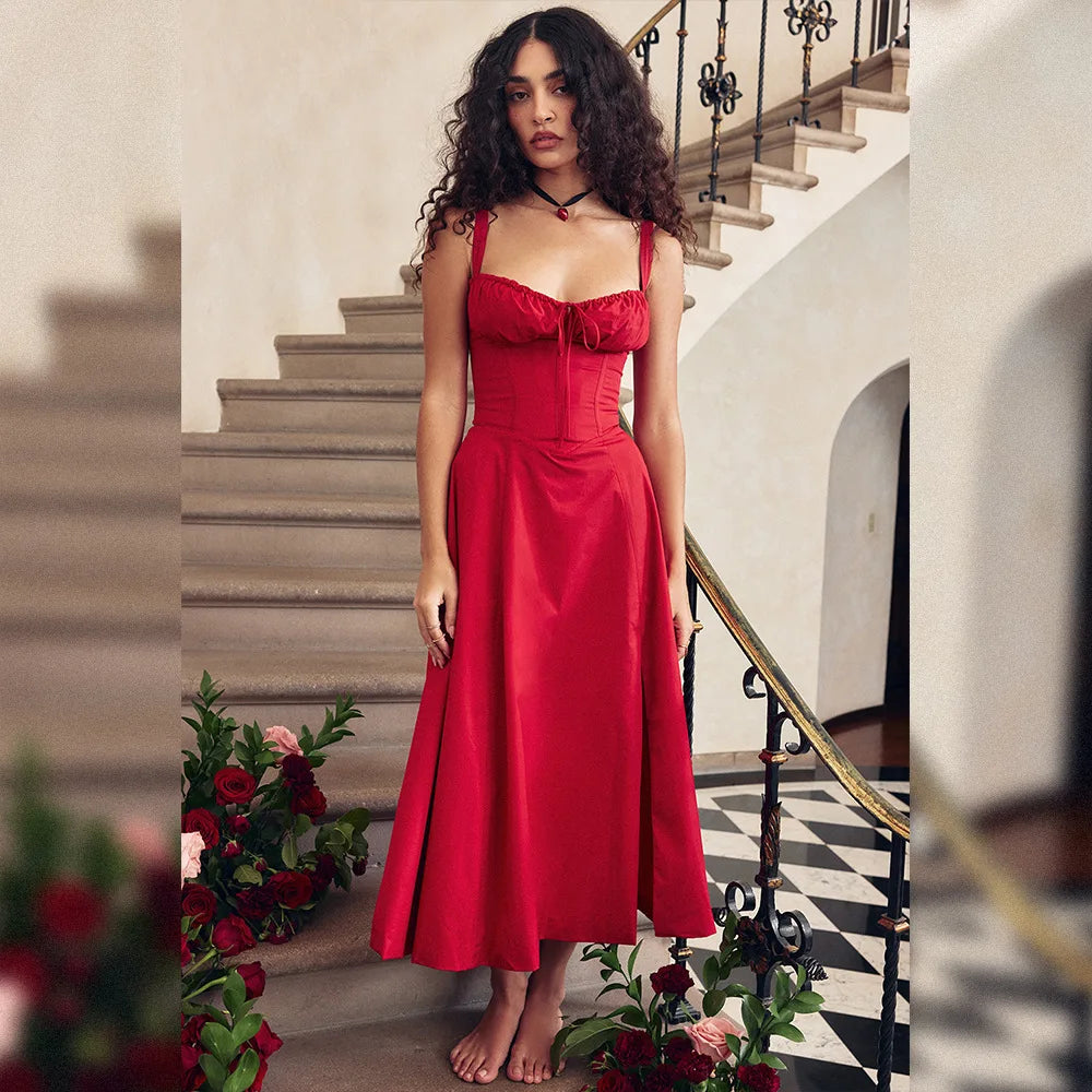 Elegant Long Dresses For Women 2025 Summer Sexy Sling Sleeveless Backless Bandage Party Dress Female Solid Color Maxi Vestidos