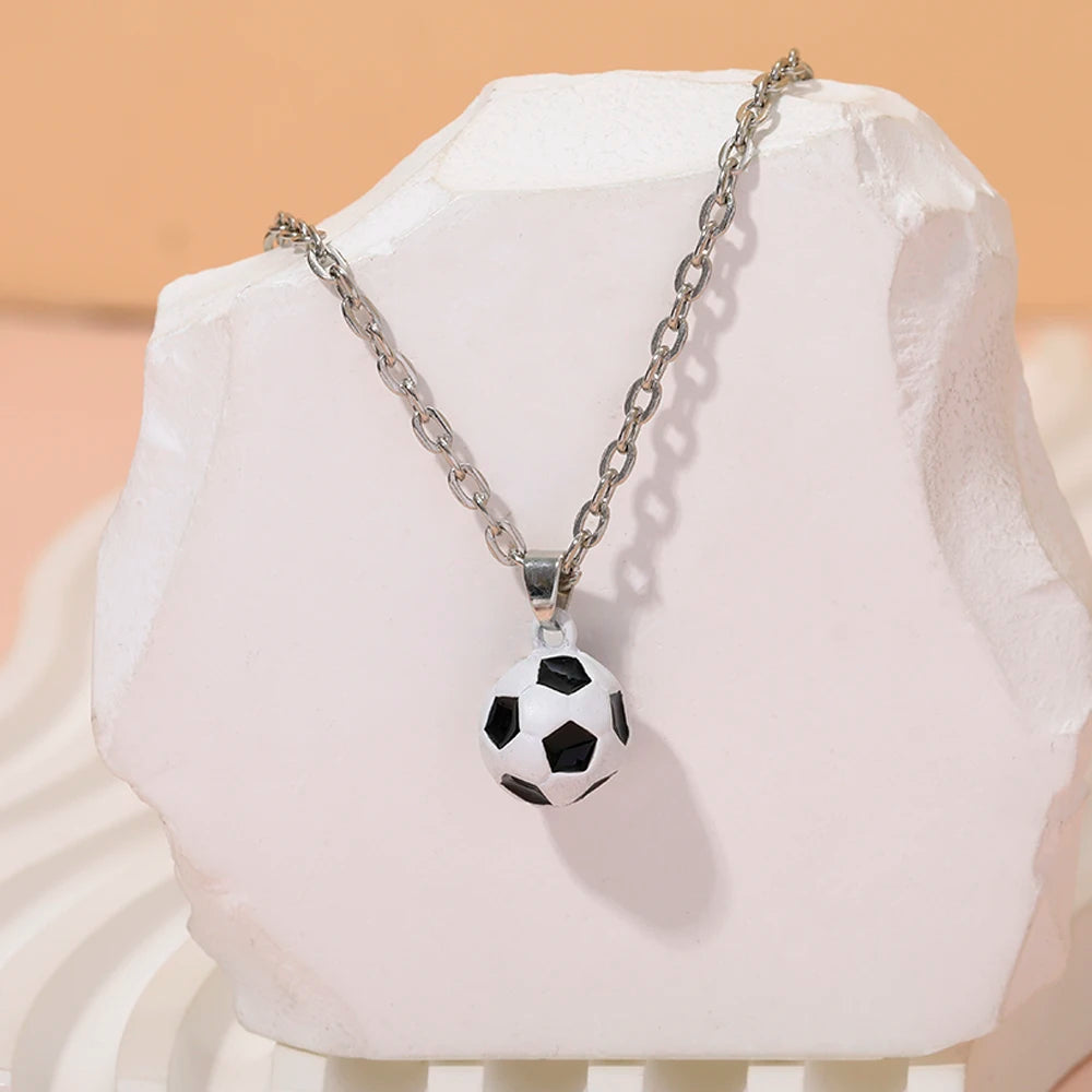 New In Sporty Basketball Football Pendant Necklace 3D Ball Choker For Women Men Boys Fans Lovers Jewelry Party Birthday Gift