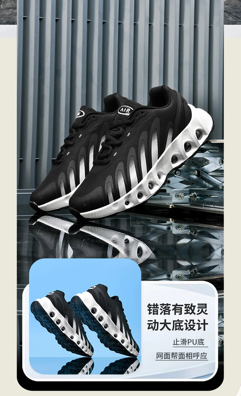 New men's sneakers PU air cushion anti-slip shock absorber running shoes outdoor lightweight and breathable mesh running shoes
