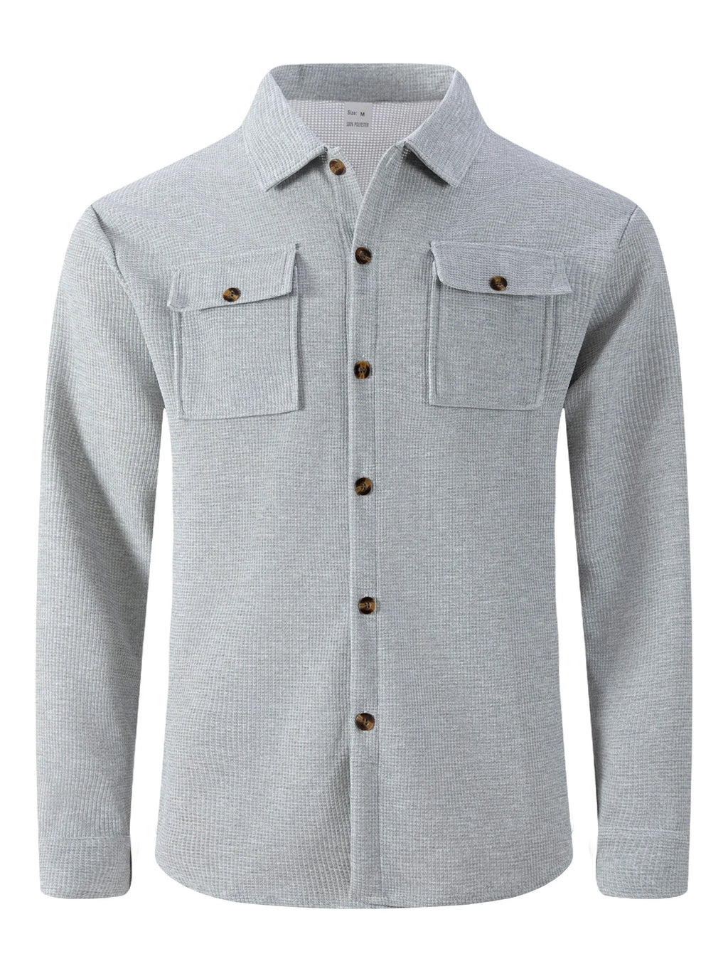 Men's Waffle Knit Button Down Shirt - Casual Long Sleeve Turn Down Collar Chest Pocket Work Shirt