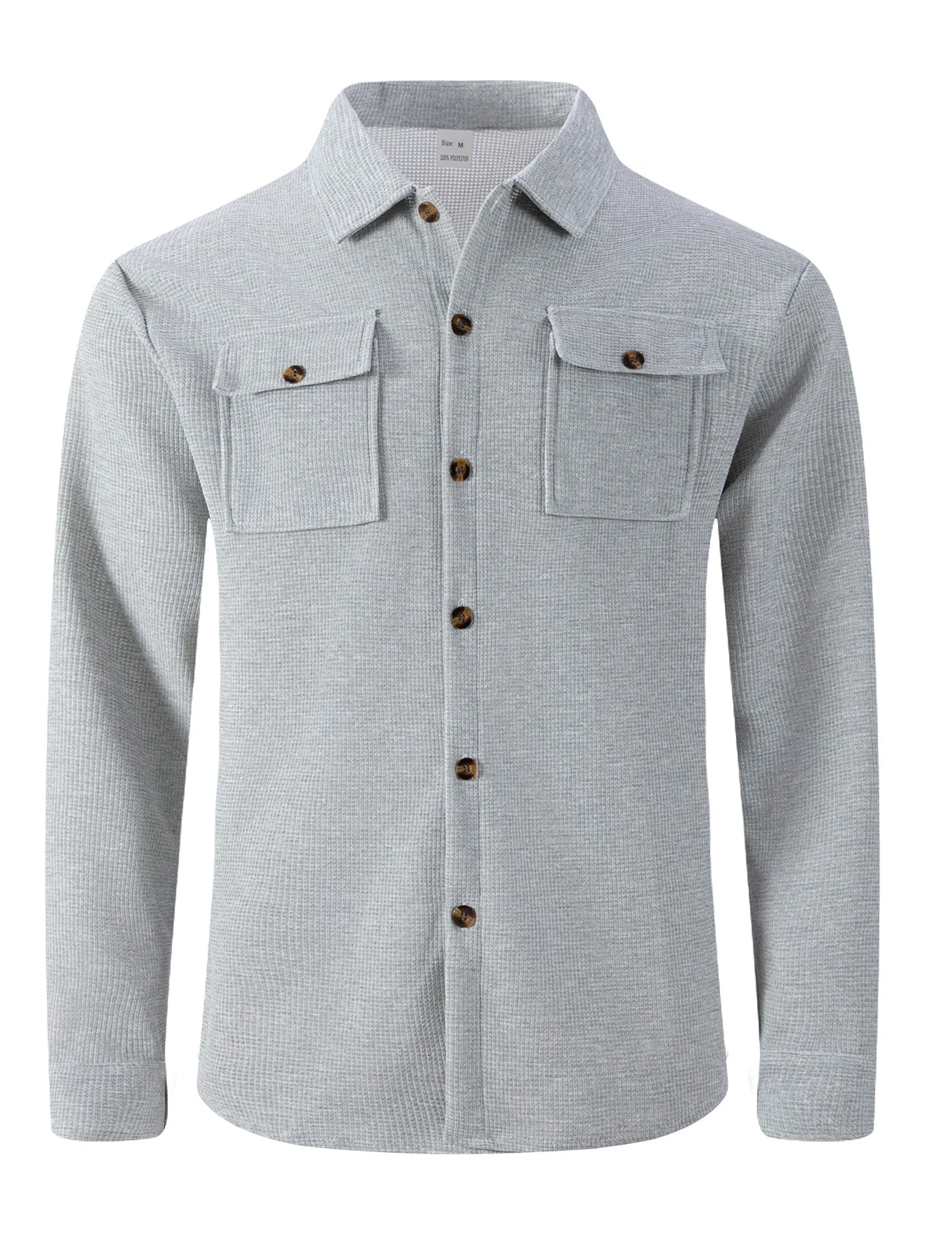 Men's Waffle Knit Button Down Shirt - Casual Long Sleeve Turn Down Collar Chest Pocket Work Shirt