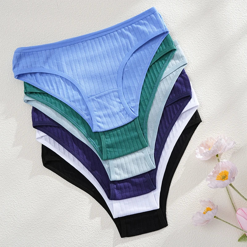 4PCS/SET Women's Cotton Panties Sexy Soft Striped Underpants Solid Color Briefs Female Comfortable Stretch Lingerie M-XL