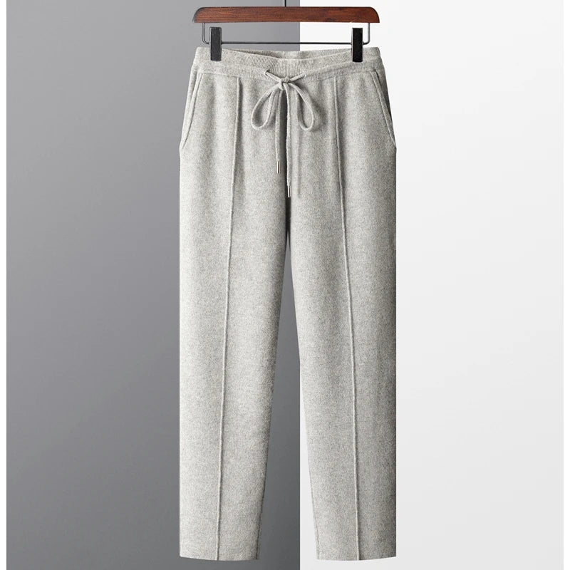 Autumn And Winter New Thick Leisure Cashmere Pants Men's Slim Knitted Pants 100% Pure Wool Pants To Keep Warm