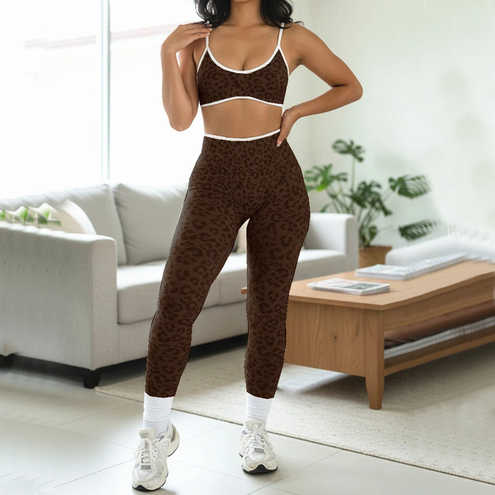 Seamless Leopard Yoga Set Women Sports Bra High Waist Shorts Scrunch Gym Fitness Workout Run Legging Activewear XP269
