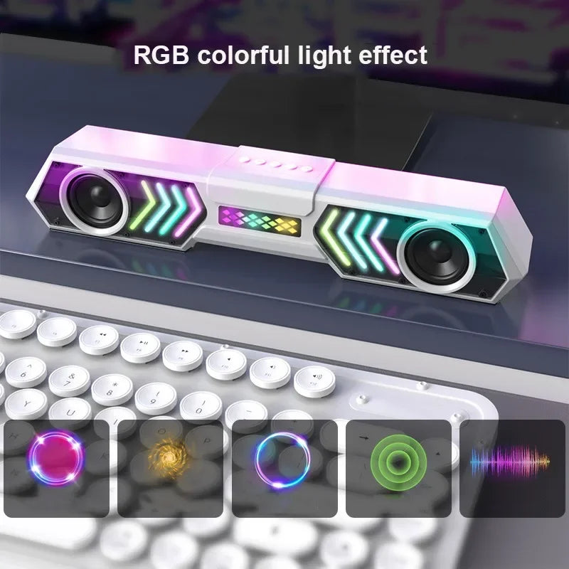 Desktop Wired Bluetooth Soundbar Computer Speaker HIFI Stereo Soundbox with Dynamic RGB Light Effect Double Bass Diaphragm