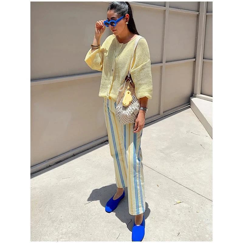 Red White Striped Balloon Pants Women's Elastic Waist Wide Leg Baggy Casual Trouser 2026 Summer New Streetwear Loose Fit Pants
