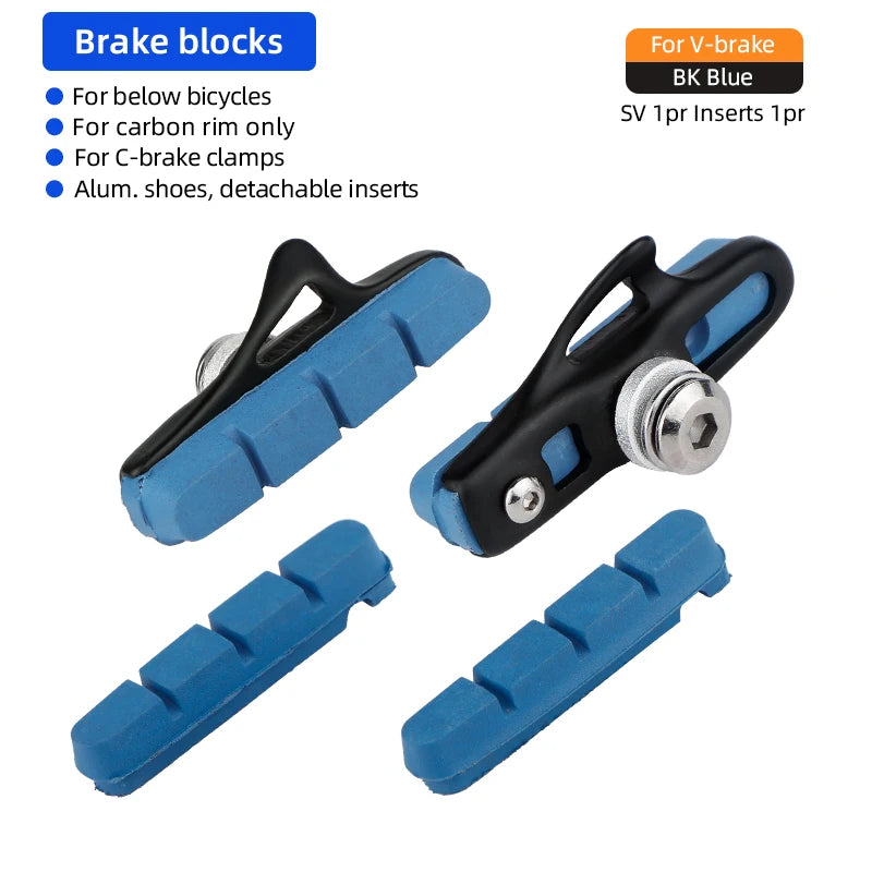 Road Bike Carbon Wheel Rim C/V-Brake Pads W/ 55mm Detachable Rubber Composite Inserts Low Noise All Weather Use Braking Blocks