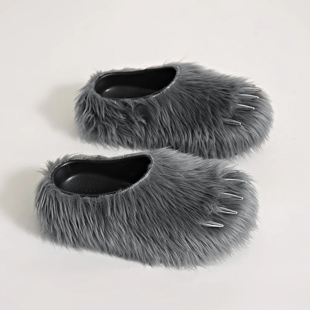 Ins Claw Slippers Adults Winter Flip Flops Warm Fur Slides Fluffy Fuzzy House Shoes Unisex Animal Claw Slippers